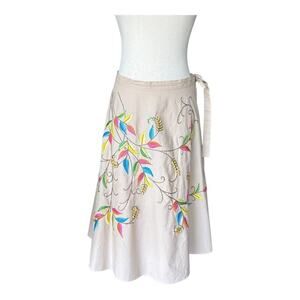 BCBGMAXAZRIA Floral Embroidered Flared A-Line Skirt Tan Neutral 100% Cotton L